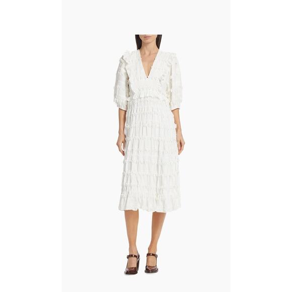 FARM RIO TIERED PUFFED-SLEEVE MIDI-DRESS - Picture 1 of 6